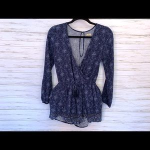 Hollister Blue Printed Long Sleeve Romper